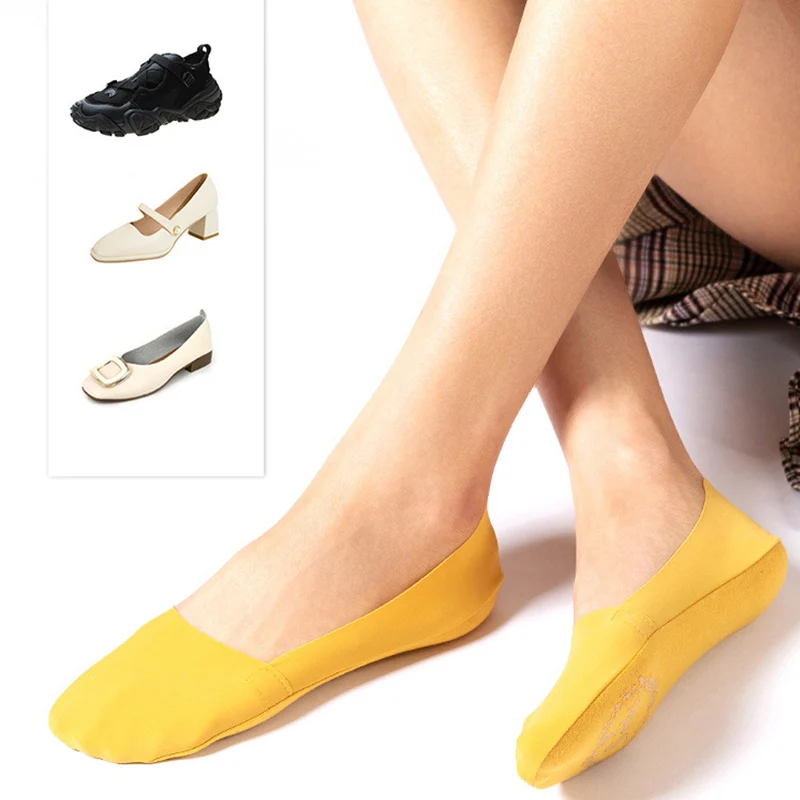 3Pairs Women Seamless Summer Breathable Silk Ankle Socks Cotton Bottom Solid Color Silicone Anti-slip Socks Ultrathin Boat Sock