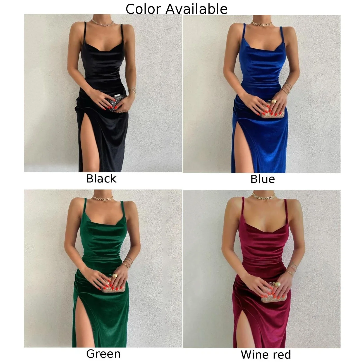 Modna sukienka Bez rękawów Lekko rozciągliwy Jednolity kolor Dekolt w kształcie litery V Maxi Regularny Seksowny Bodycon 1 szt. 95% poliester 5% elastan