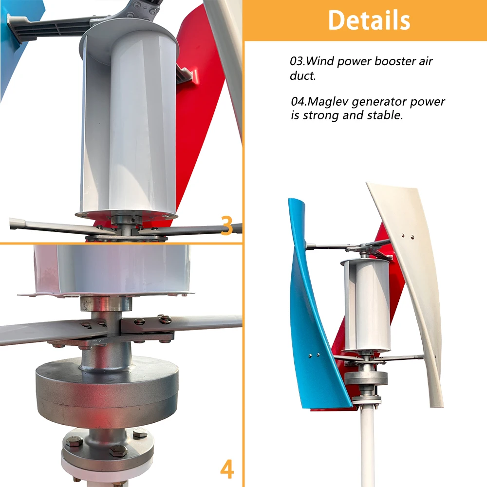 Imagem -04 - Turbina Eólica Permanente para Aplicação Doméstica Gerador Maglev Gerador de Energia Elétrica Eixo Vertical 12v 24v 48v 5kw 8kw