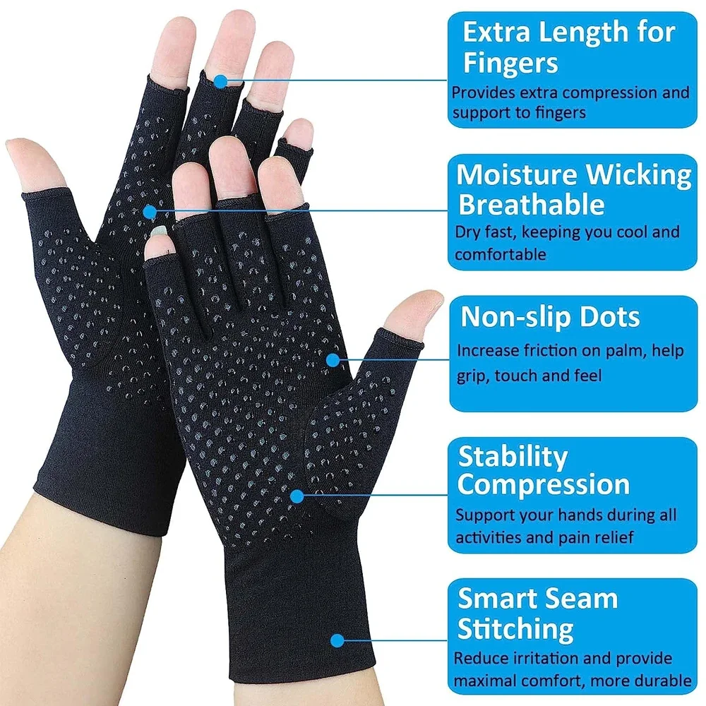 1/2/5 Pairs Arthritis Compression Gloves for Women Men,Carpal Tunnel Pain Relief,Fingerless for Typing Both Hands,Driving,Sport