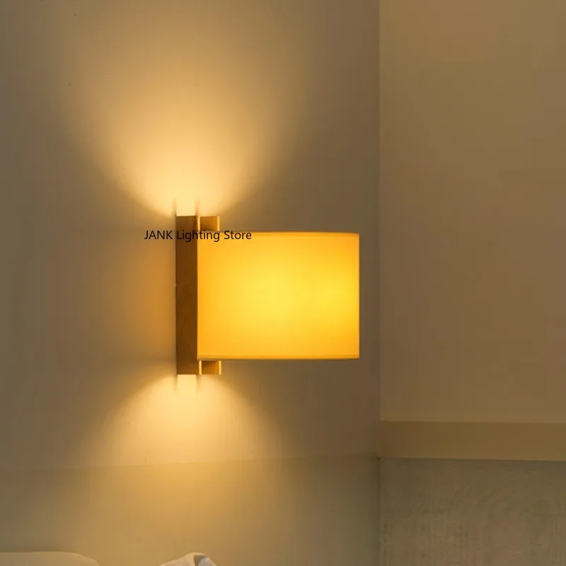 

Japanese Wabi Sabi Style Fabric Wall Lamp for Study Wooden Style Bedroom Bedside Corridor Lamp
