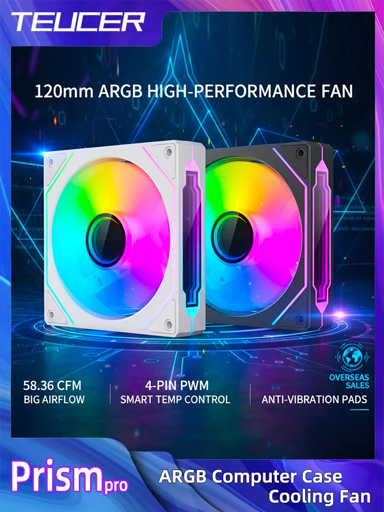 AliExpress Coolcirc TEUCER Prism Pro 120mm ARGB Mirror Cycling Light Effect 4pin PWM 800-2000RPM Fan for Computer CPU Cooling