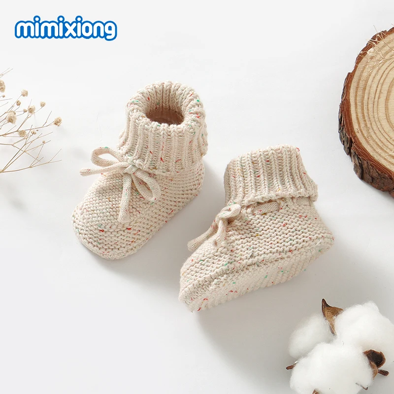 Newborn Boys & Girls Indoor Floor Socks Shoes Fashion Bowknot Knit Infant Pure Color First Shoes Booties 0-18m Children Footwear