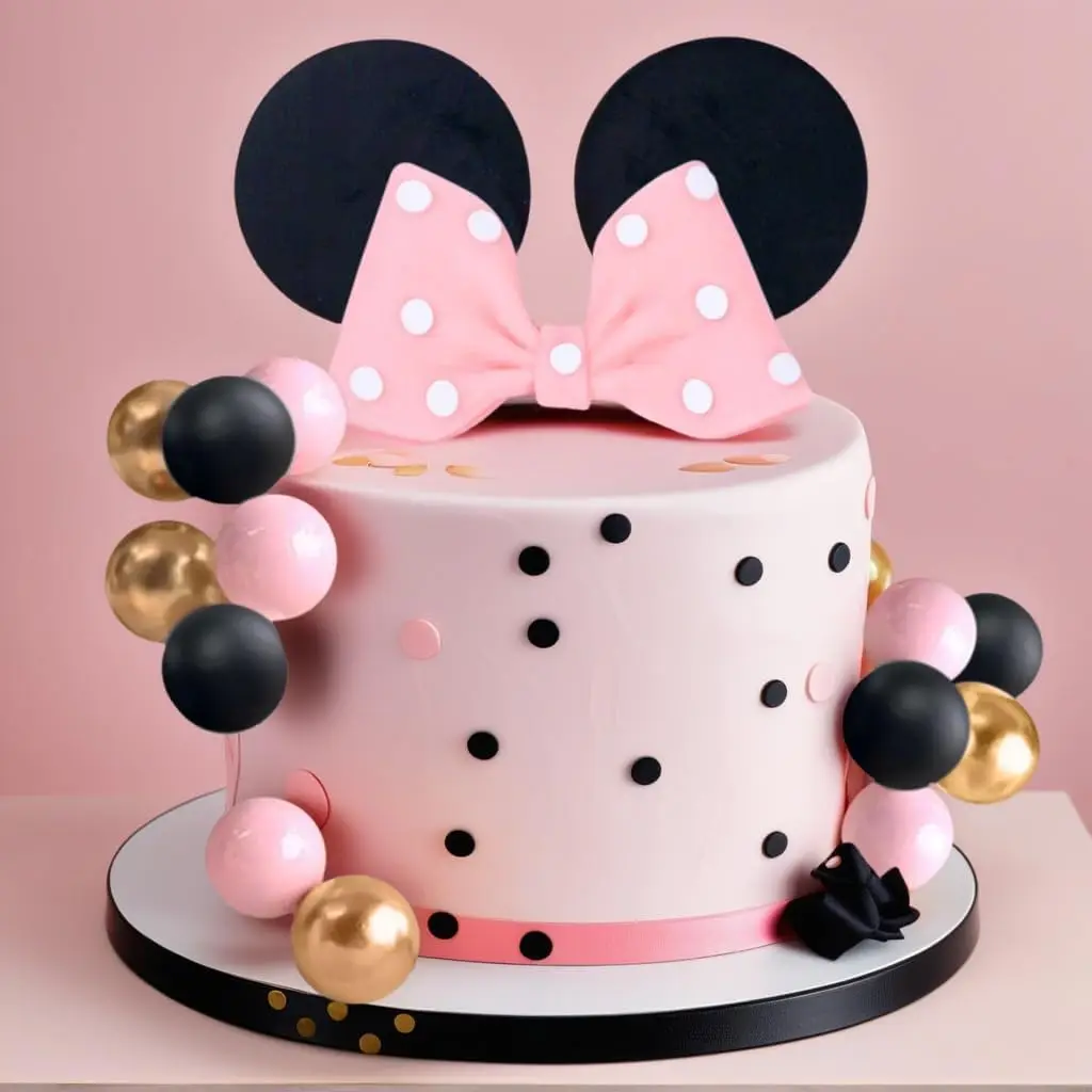 Decoración para Pastel de Ratón con Orejas y Lazo Rosa, Adornos para Pastel para Cumpleaños de Niñas, Baby Shower y Fiestas
