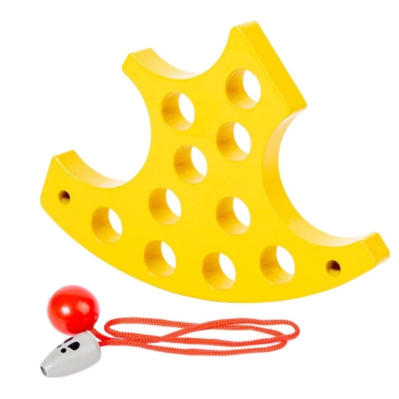 

Kid Montessori Wooden Threading Lacing Cheese Fruits Education Learning Toy