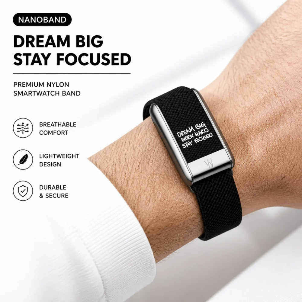 Black Nylon Woven Strap For WHOOP 5.0 MG Crown Clock Letter Print Replacement Wristband Sport Fitness Accessory