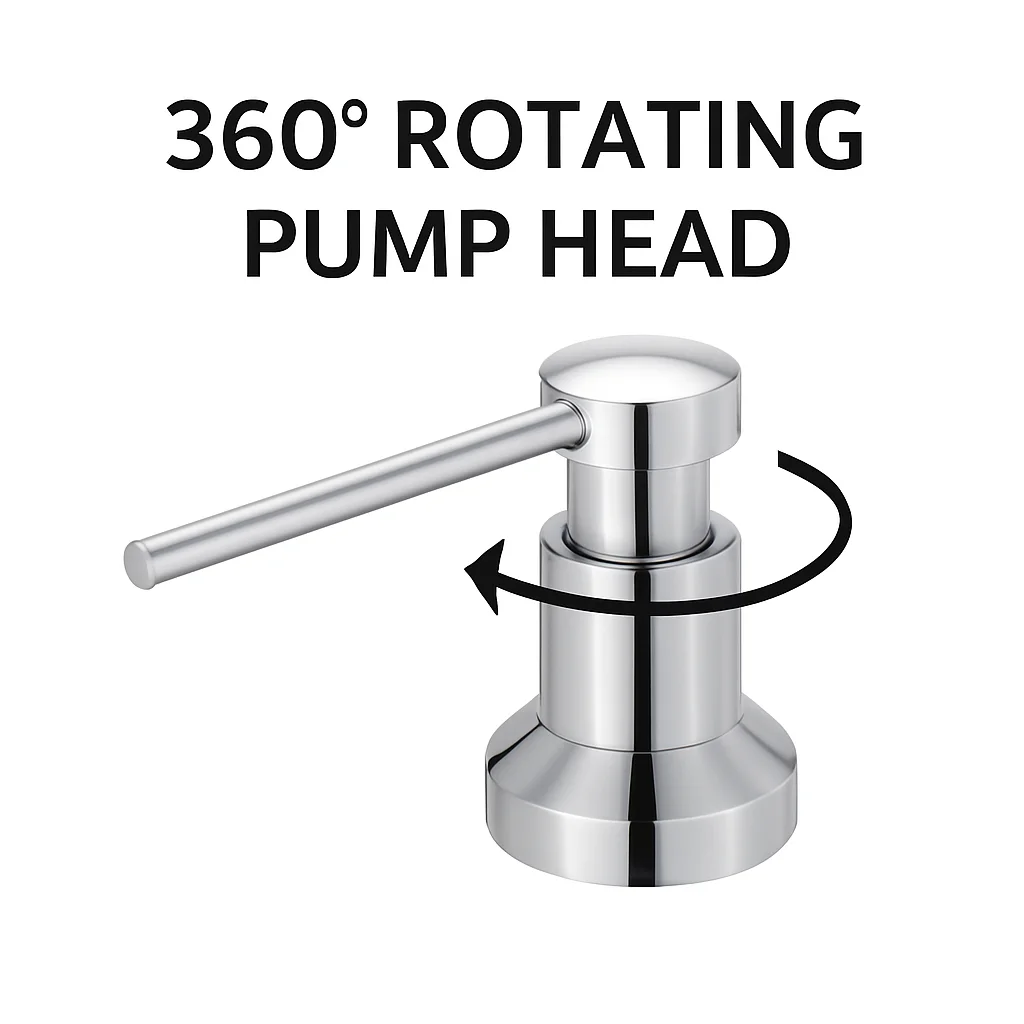 Built-in 304 Stainless Steel Soap Dispenser for Kitchen Sink 500ml – Top Refill, Long Tube OEM Customizable