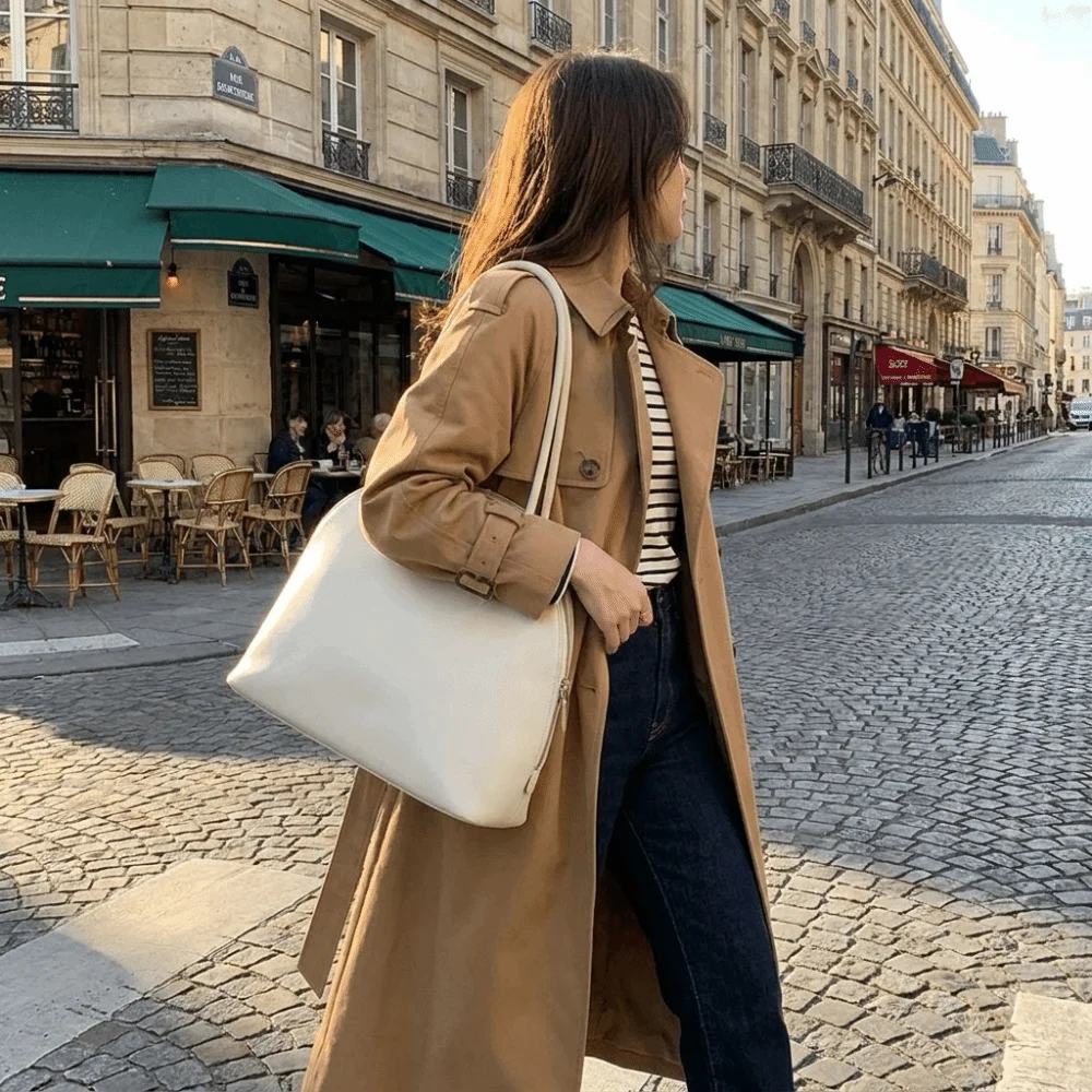 

Soft Shell Shoulder Bag Large Capacity Versatile Style PU Leather Tote Bag Elegant Zipper Closure Handheld Shoulder Bag