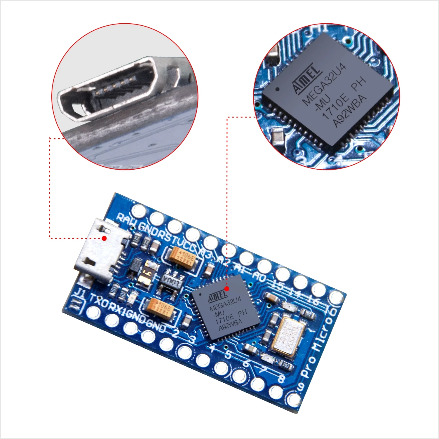 OSOYOO Pro Micro ATmega32U4 5V/16MHz Modul mit 2 Zeile Pin Header Ersetzen mit ATmega328 Pro mini für Arduino