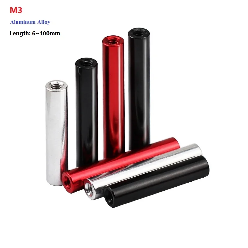 Aluminum Alloy M3 Red/Black/Sliver 6mm~100mm Long Round Aluminum Standoff Column Rods  Spacer For RC Multirotor