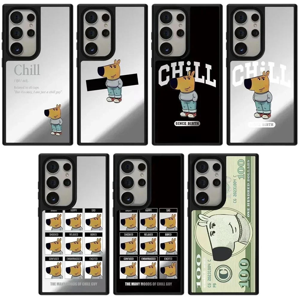 

Cartoon Dog Chill Mirror Surface Protective Case for Samsung Galaxy S23 S24 S25 Ultra Plus S25U S25+ Shell with MagSafe