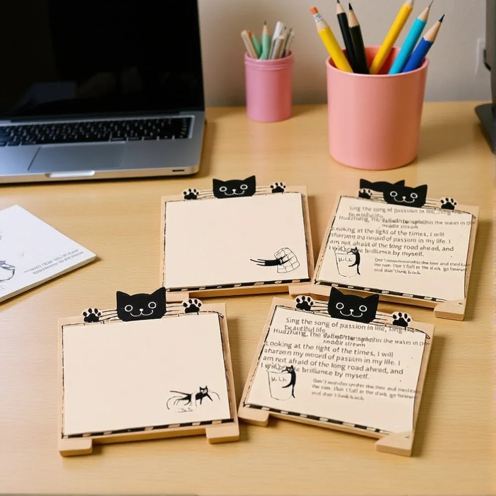 학생 문구 다채로운 메모 용지 미니 노트 귀여운 고양이 스티커 데스크 주최자 연구 학생 스티커 메모 메시지 도서