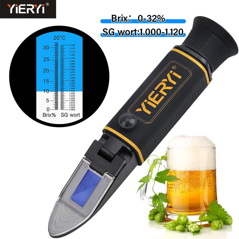 Yieryi réfractomètre de vin de mosto de bière Brix 0-32% gravité spécifique 1.000-1.120 hydromètre portable double échelle outil de brassage à domicile
