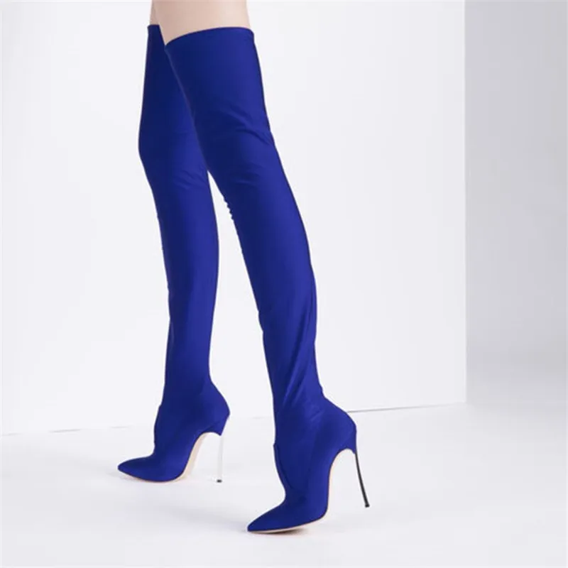 MStacchi Women Sexy Over The Knee Boots Woman Pointed Toe Thin Heels Elastic Fabric Botas Mujer Autumn Winter Party Long Boots
