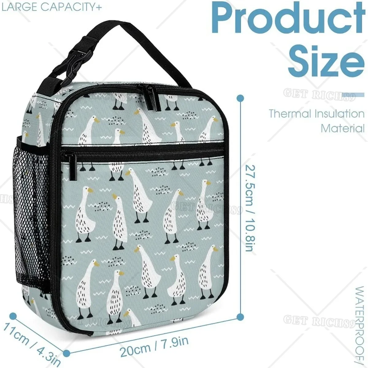 Cute Goose Animal Pattern Lunch Bag for Women Men Insulated Tote Reusable Lunch Box for Work Picnic Travel Office