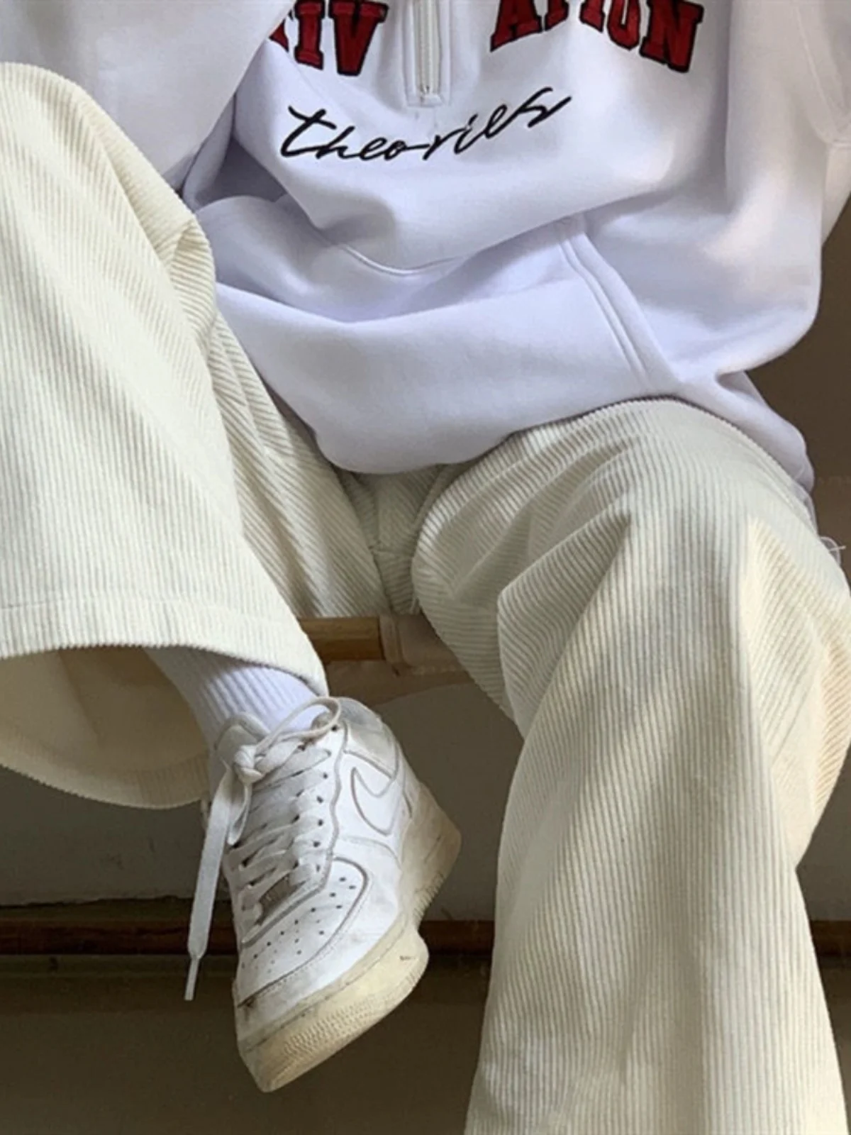 

Белые вельветовые брюки женские на флисовой подкладке для весны, осени и зимы, в корейском стиле, свободные, повседневные, широкие, для прогулок