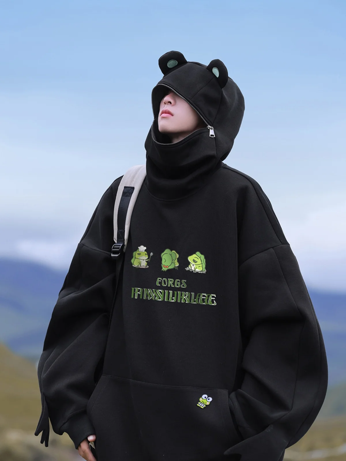 

Мужская толстовка Advanced Sensation Social Anxie F, весна-осень, трендовая, оверсайз, в национальном стиле, с принтом Roora Cou...