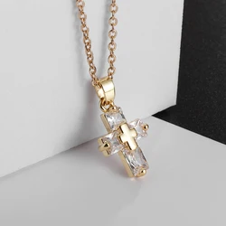 Exquisite Crystal Cross Pendant Necklace Women's Small Pendant Elegant Banquet Wedding Wear Religious Prayer Lucky Amulet Gift