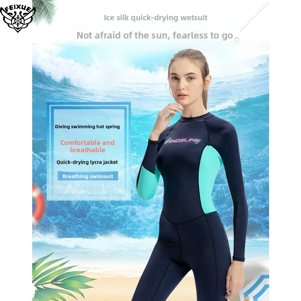 

Женский гидрокостюм, цельный подводный быстросохнущий солнцезащитный комбинезон с длинными рукавами для женщин, сохраняющий тепло, водонепроницаемый костюм для дайвинга