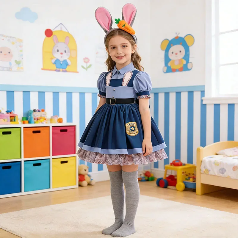 Hasen-Polizistin-Kostüm für Mädchen, Kinderkostüm für Bühnenauftritte, Geburtstage, Halloween, Karneval, Themenpartys – Detail 4