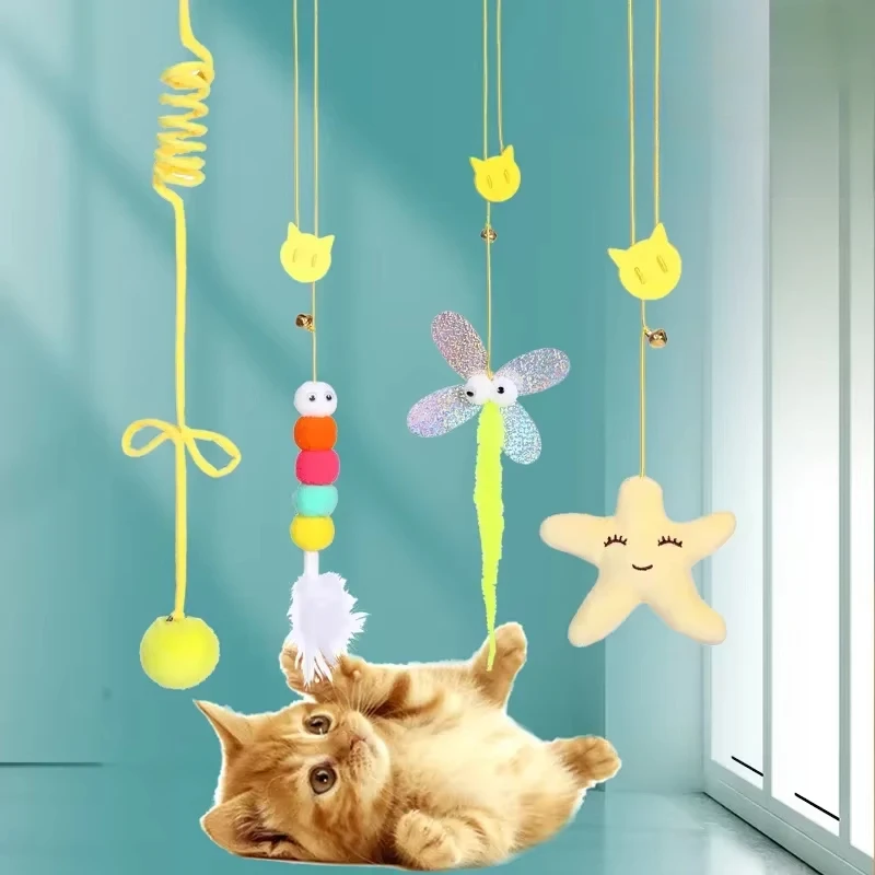 Pet Cat Toys Elasticity Retractable Hanging Door Type Interactive Toy for Kitten Mouse Catnip Scratch Rope Toy Pet Supplies Gift