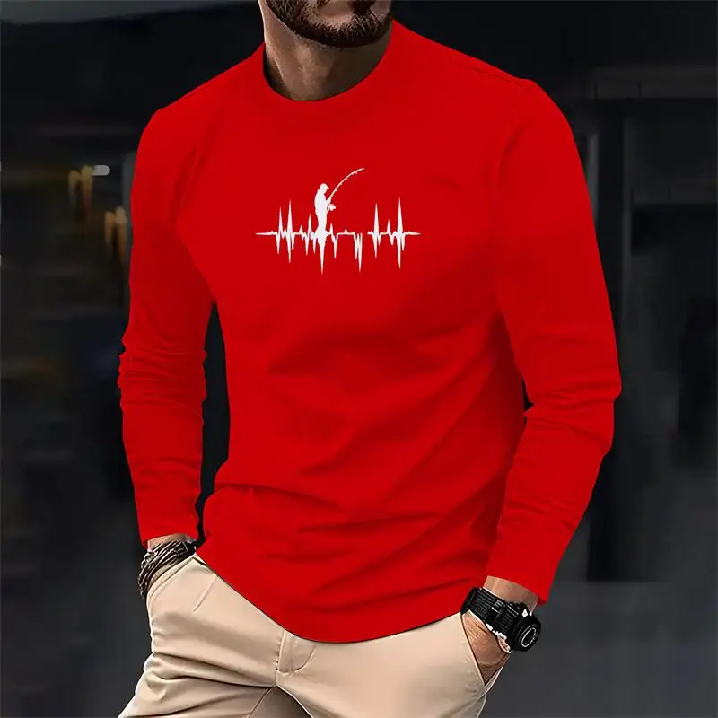 

Men's solid color letter print casual long-sleeved polyester T-shirt Simple fashion loose T-shirtyouth comfortable crewneck top
