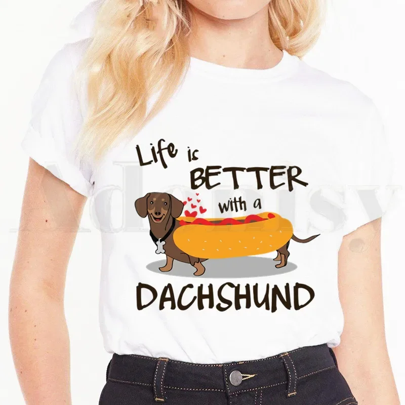 Anatomy Life Is Better With A Dachshund Funny Cute Short Sleeve Female Tops Tees Harajuku  VintageT Shirts Women\'s T-shirt