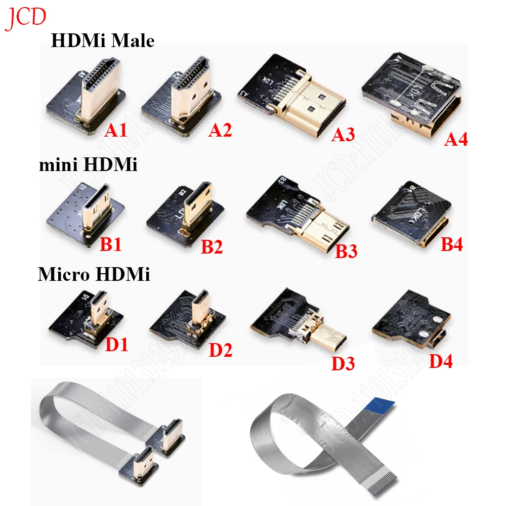 Ribbon FPV HDMI-Compatible Connector Flexible Flat Cable Raspberry Pi 4 Micro HDMI to HDMI/Mini HDMI Female 90 Degree FFC 20pin