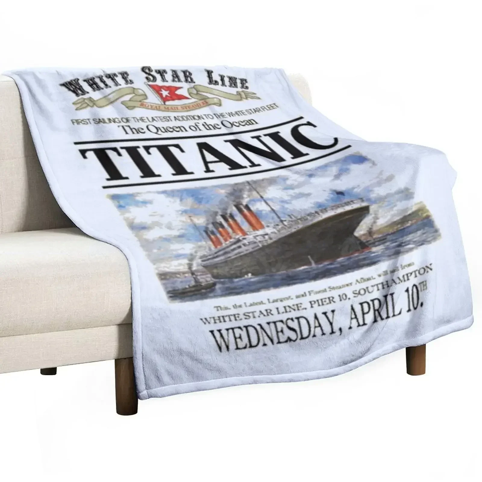 Titanic Sinking Vintage Poster Cruise Ship Atlantic Ocean Voyage Throw Blanket Furry Fashion Sofas Blankets