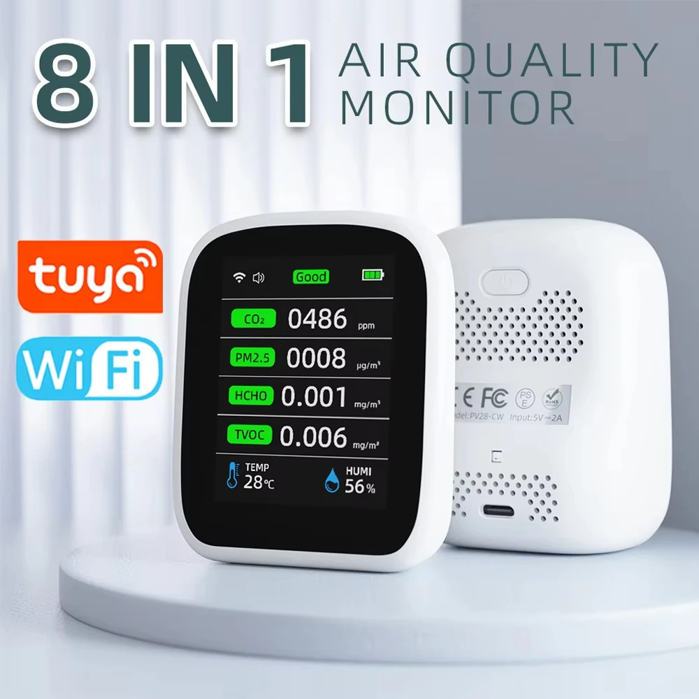 

home Tuya WIFI 8 In 1 Air Quality Monitor CO2 PM2.5 PM1.0 PM10 HCHO Detector Temperature Humidity Meter Carbon Dioxide Tester