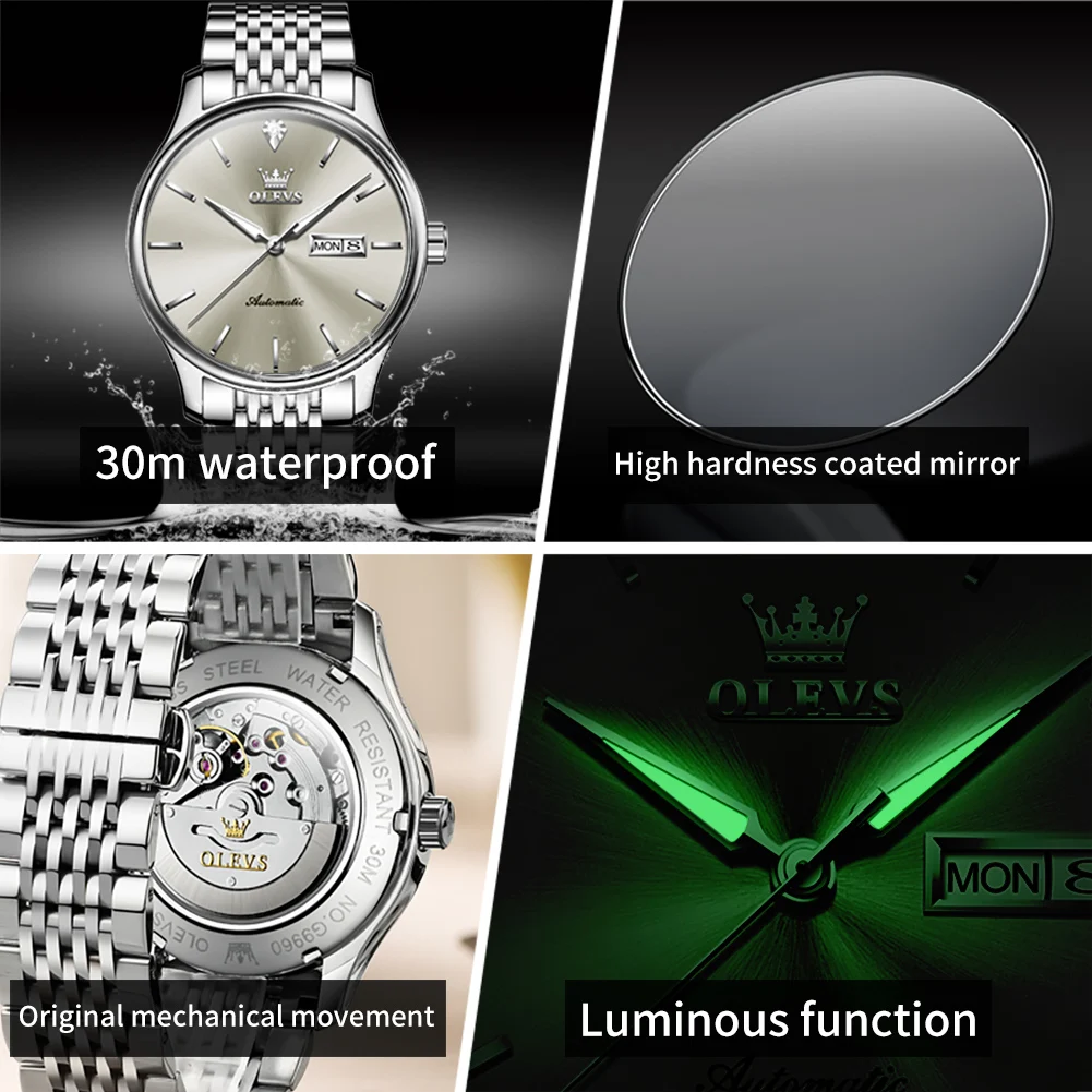 OLEVS 9960 Men\'s Watch Luxury Brand Men\'s Automatic Mechanical Watch Original Fashion Dual Calendar Waterproof Luminescent Watch