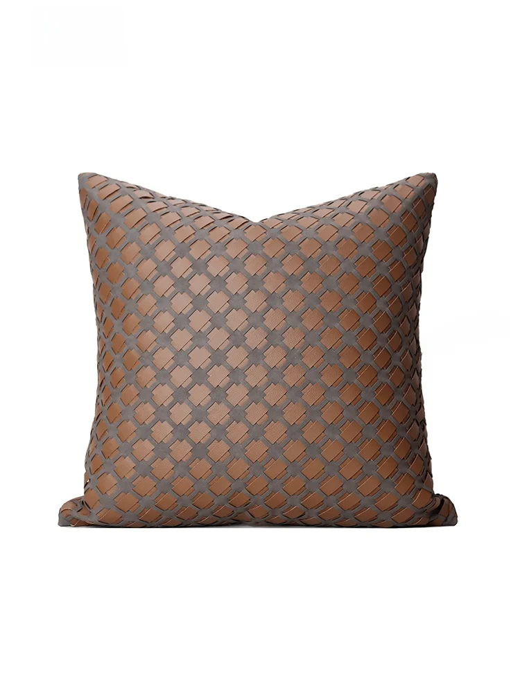 

Подушка FUNCHILL из коричневой кожи с плетеным узором, современная, для дивана, для гостиной, элитная, для демонстрационного зала, квадратная, из шелка и хлопка