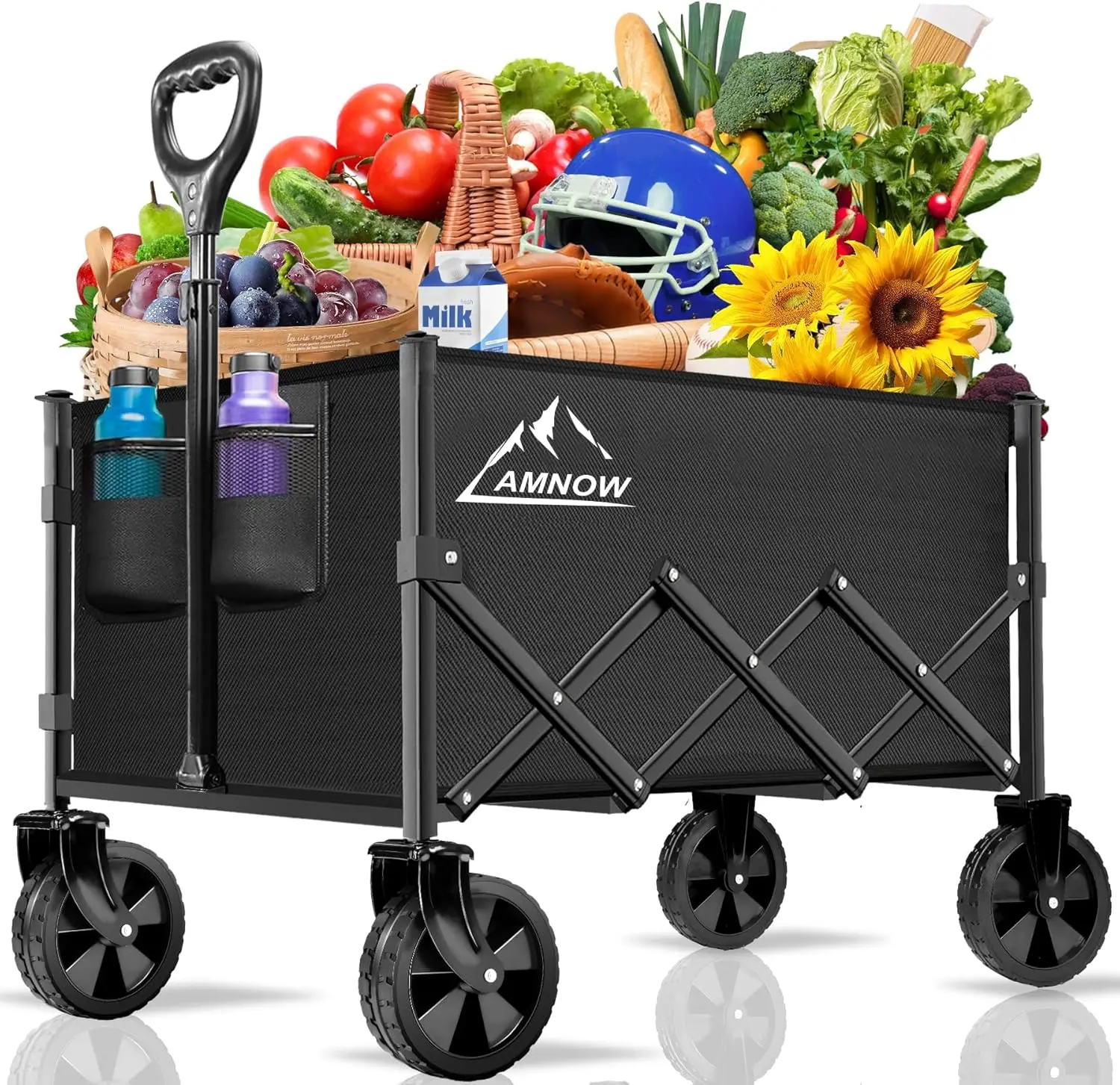 

Foldable Wagon Cart 350LBS Capacity All Terrain Wheels for Garden Shopping Camping Black