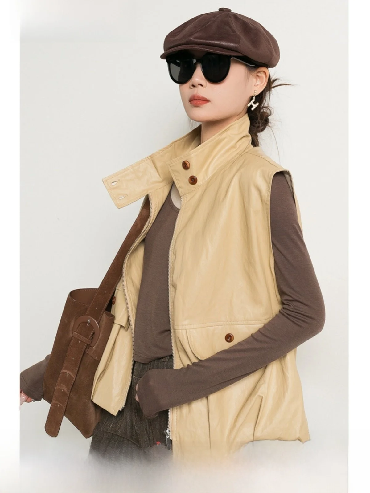 

Модный цветочный жилет из искусственной кожи премиум-класса, женская верхняя одежда оверсайз, уличный стиль, весна 2025, новинка