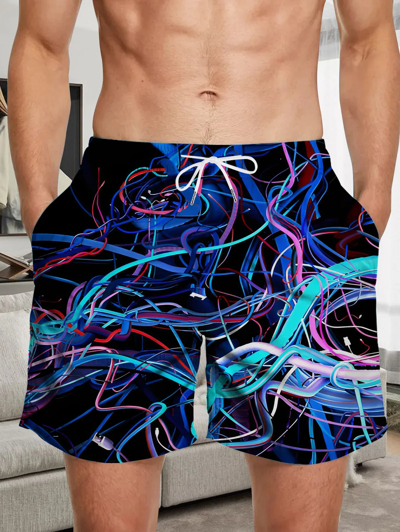 

Casual Lounge Beach Shorts Men Full Digital Print Skin-friendly Polyester Trunks