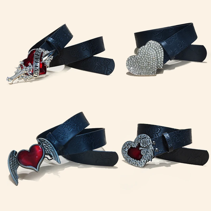 Новый готический панк кожаный ремень Y2k для женщин и мужчин с пряжкой в виде сердца на талии на Хэллоуин, роскошные женские джинсы, брюки, декоративный пояс