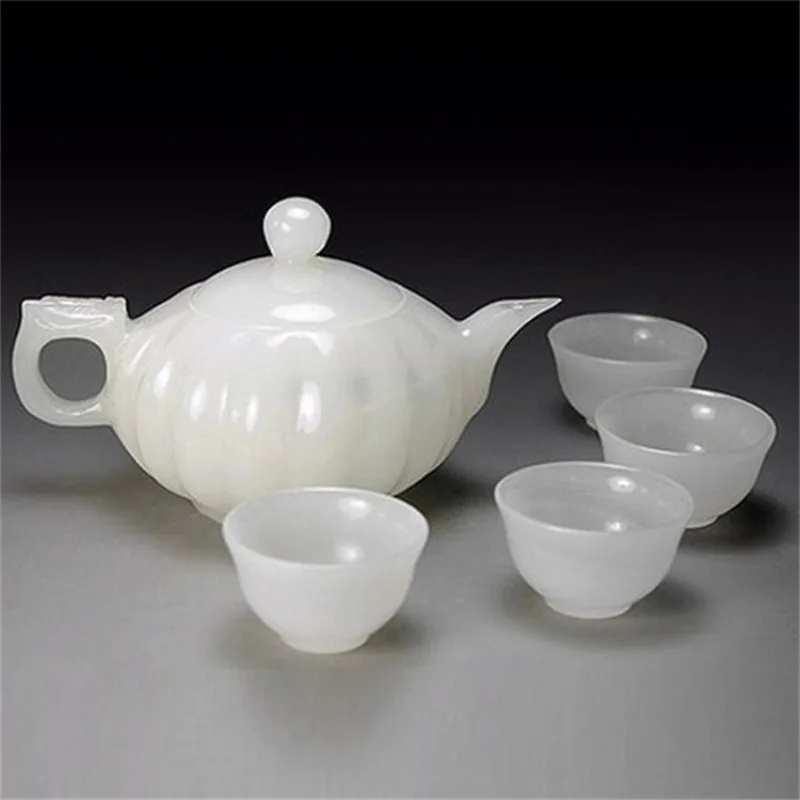 White Jade Suit Gift Box Natural Lantian Jade Teapot Wine Pot Tea Set