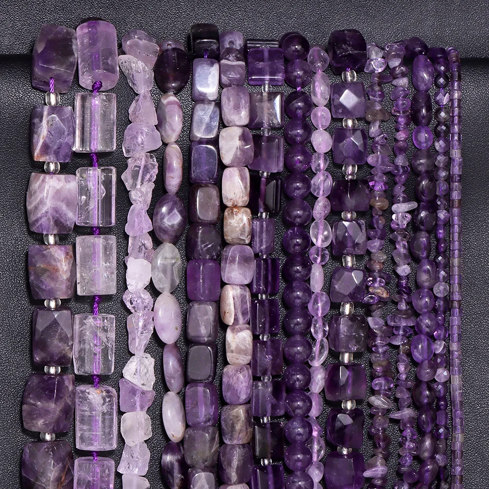 Natural Stone Purple Amethysts Loose Beads Irregular Round Square Quartz Spacer Beads for Jewelry Making DIY Bracelet Accessries