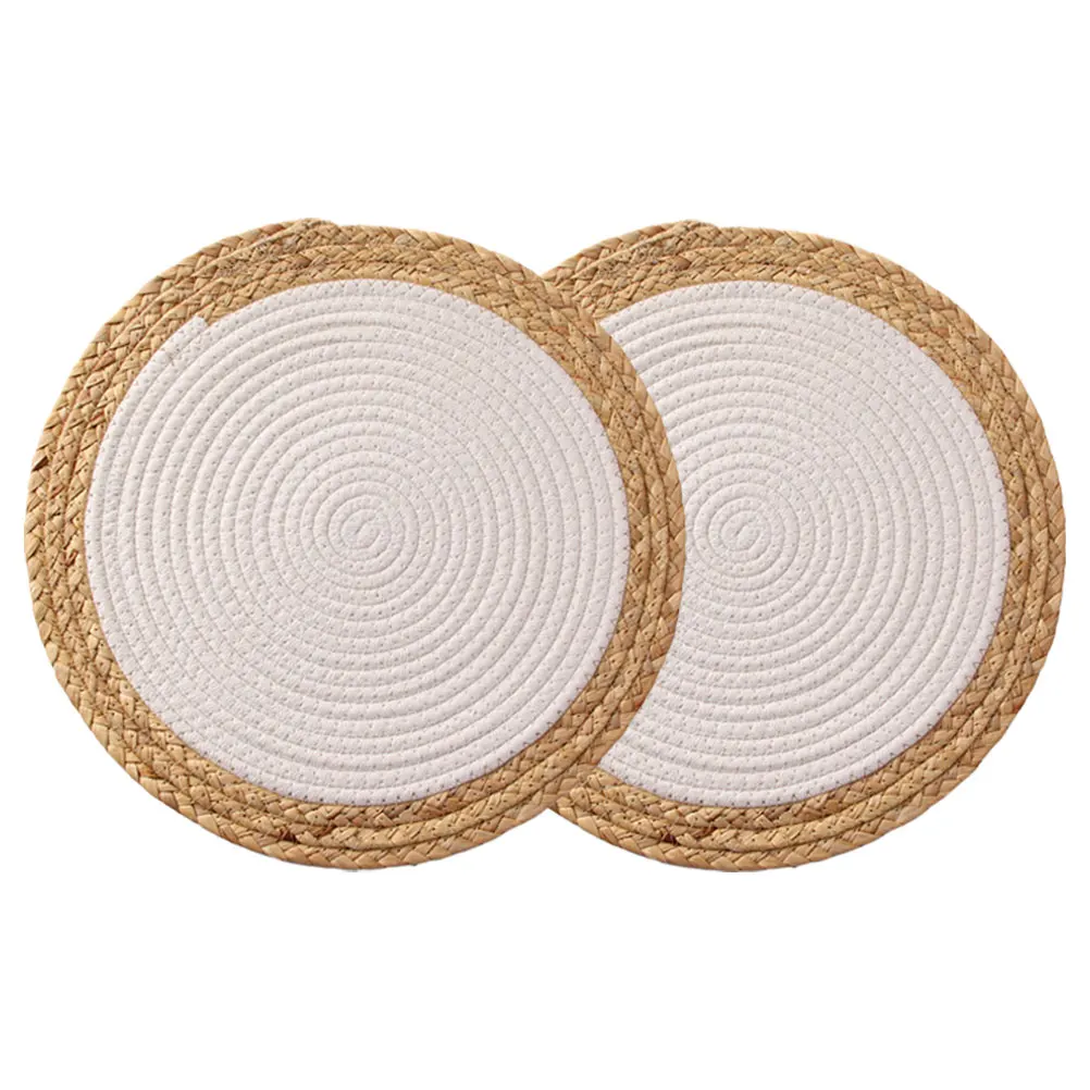 

2Pcs Heat Resistant Straw Woven Placemats Round Insulated Table Mats Decorative Anti-Scald Coasters Dining Anti-Scald Coaster