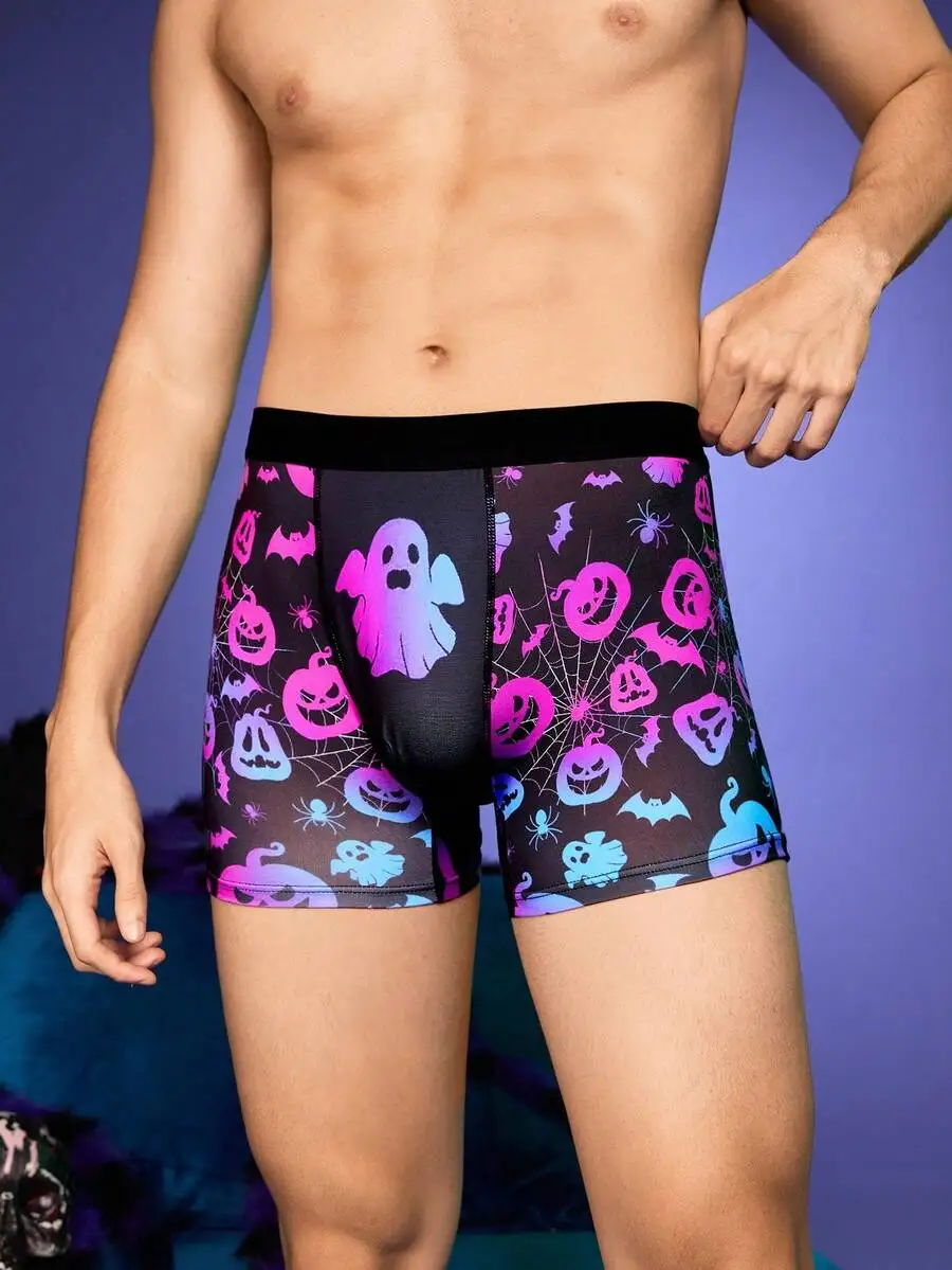 

Halloween 3D Digital Print Spider Bat Pumpkin Ghost Boxer Shorts For Men