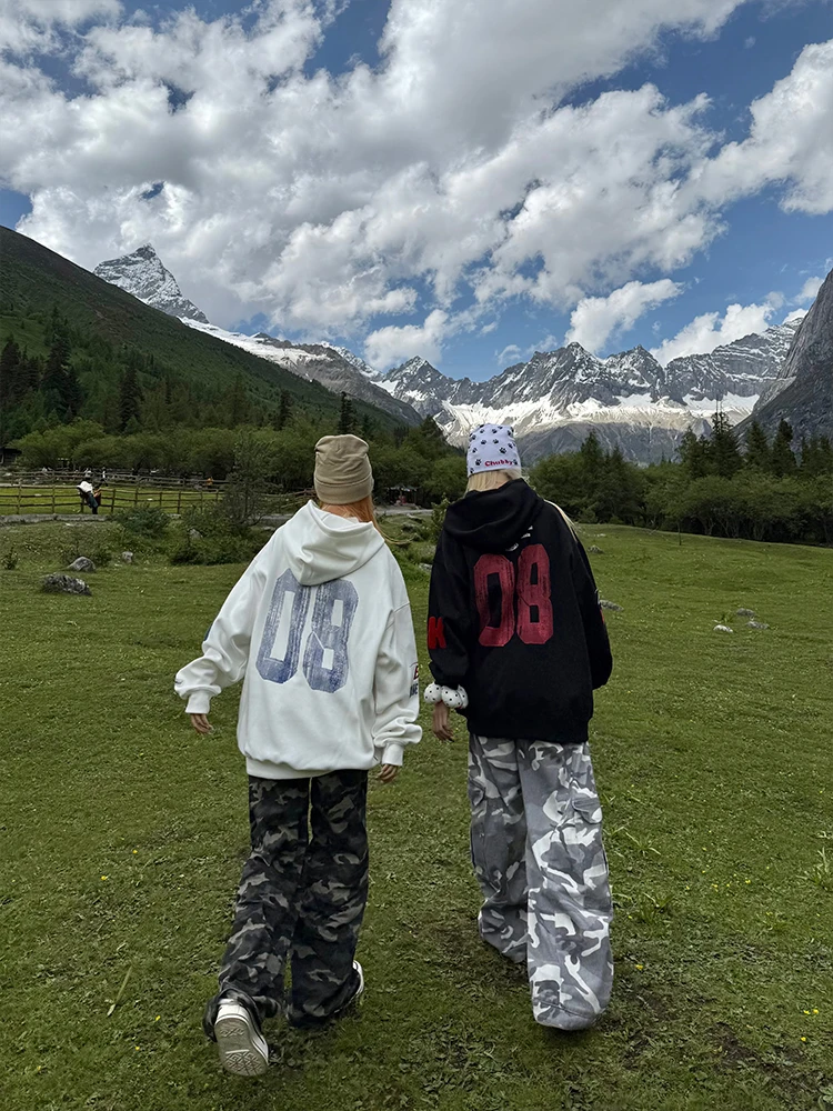 XKUO الأصلي الأمريكية إلكتروني طباعة هوديي ex الخريف جديد فضفاض عصري Jaet زوجين مطابقة سترة طويلة Sve