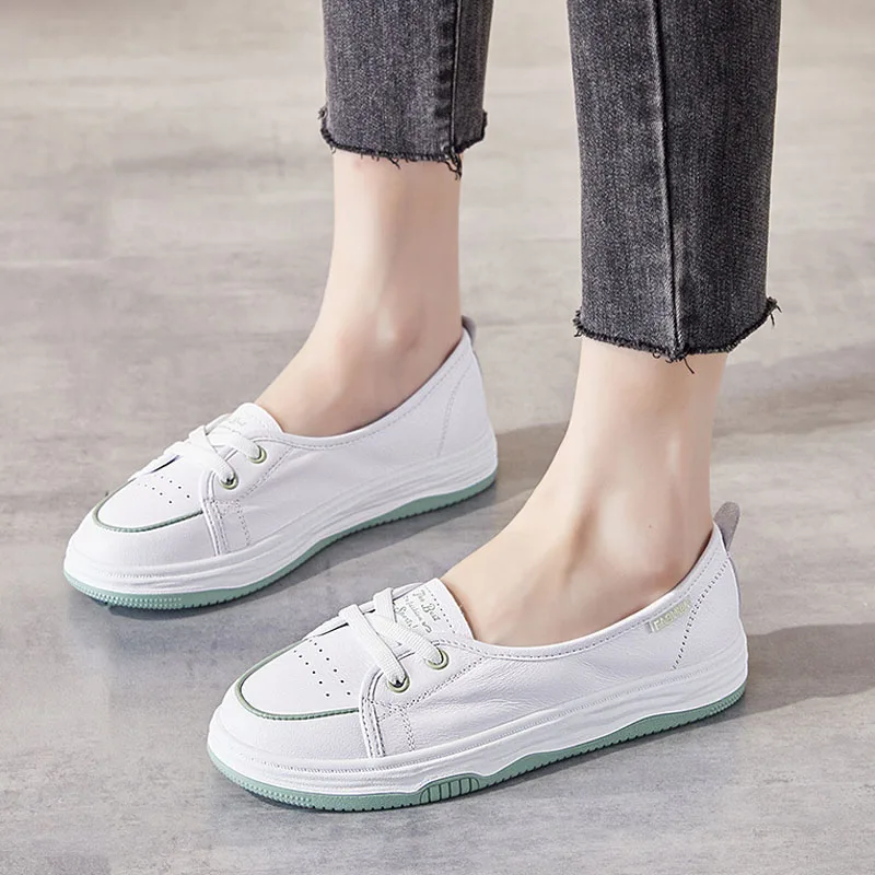 

2023 New Casual Women's Shoes Flat Thin Single Shoes Female Head Layer Cowhide Shallow Mouth Leather Summer Breathable