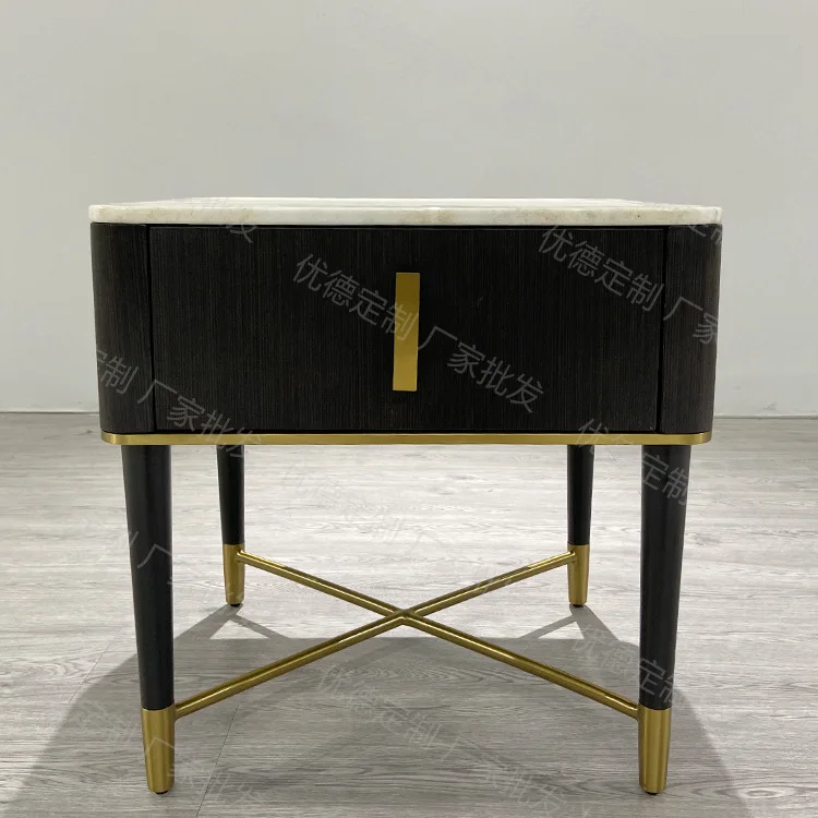 Italian light luxury gold-plated stainless steel table foot trim marble desktop hotel bedroom bedside table