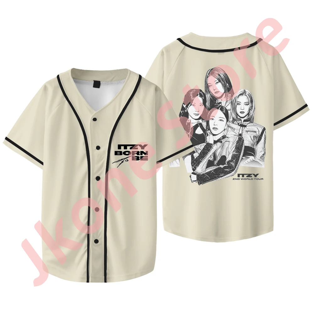 Unisex Kpop ITZY manga curta camisa de beisebol, nascido para ser Tour Merch, camiseta com logotipo novo, moda casual