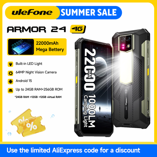 Ulefone Armor 24 Rugged Smartphone 22000mAh Android 15 LED Camping Light 64MP Night Vision 24GB+256GB 6.78" 120Hz 4G Global - View 1 Ulefone Armor 24 Rugged Smartphone 22000mAh Android 15 LED Camping Light 64MP Night Vision 24GB+256GB 6.78" 120Hz 4G Global - View 1