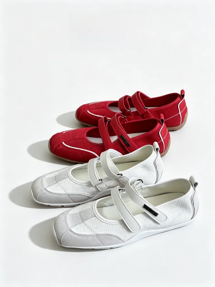 Lin Xiaohe Bread Tree Double Strap Magic Tape Ballet Shoes Women's Sport Style Mary Jane Casual Single Shoes Korean Version