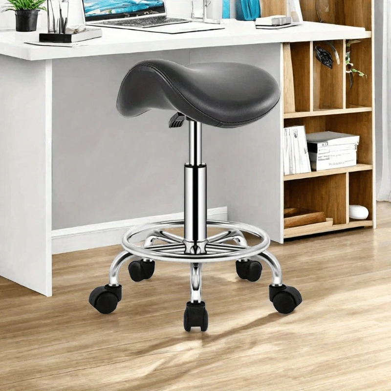 

Ergonomic Rolling Saddle Stool, Adjustable Height PU Leather Chair, Smooth Casters, Swivel Base, Comfortable Seat for Salon