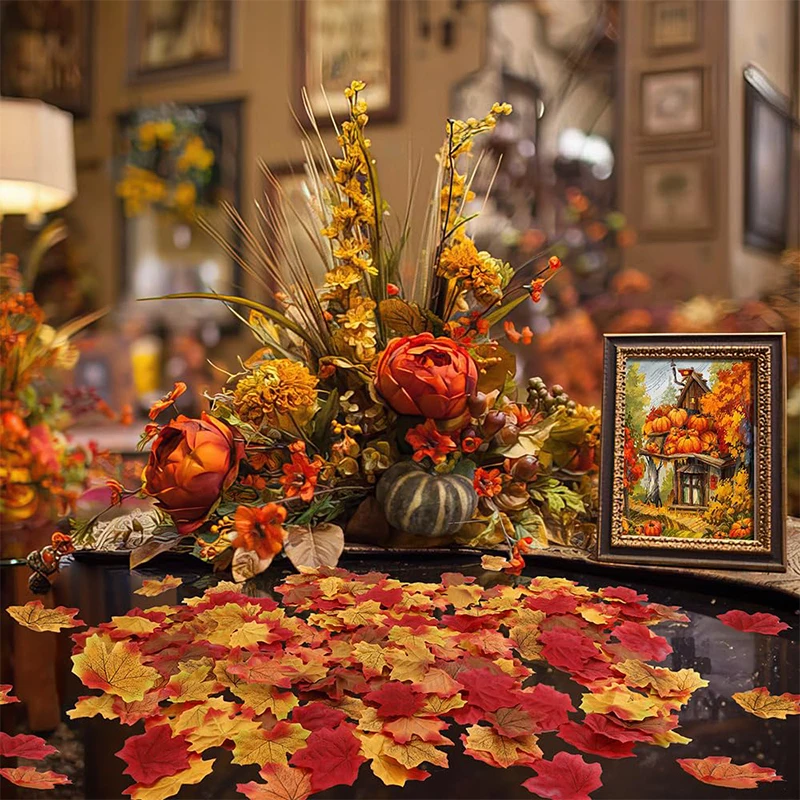 50/100/200/300 Stück 8 cm große künstliche Ahornblätter aus Seide, künstliche Herbstblätter für Thanksgiving, Halloween, Weihnachten, Heimdekoration, Hochzeitsfeier – Detail 5