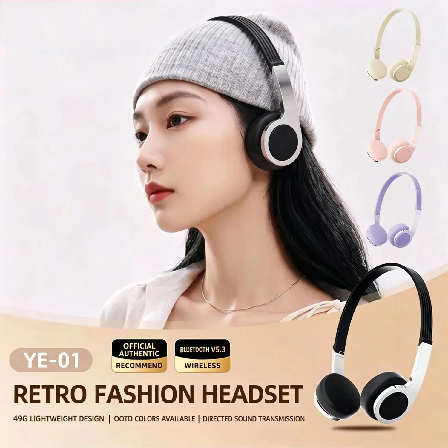 Nowe retro kompaktowe słuchawki nauszne Bluetooth idealne do zdjęć, bezprzewodowe słuchawki Bluetooth w kolorach makaroników.