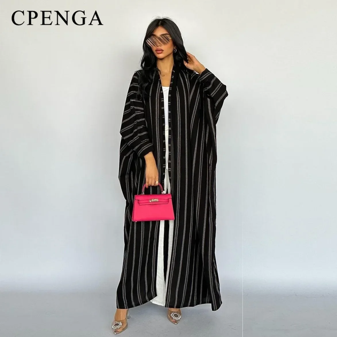 Ramadan Arabic Women Black Open Abaya Dress 2024 Elegant Dubai Muslim Stripe Cardigan Islamic Loose Turkey Cotton Coat Clothing